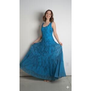 Vtge Joneswear Y2K Blue Paisley Chiffon Tiered Maxi Dress 14 Garden Party Boho